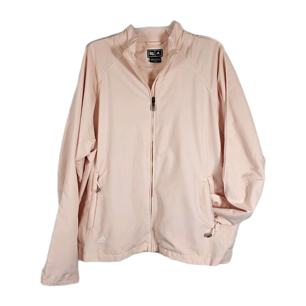 Adidas Windbreaker Golf Jacket Womens Large Pink FullZip Clima Proof Pockets EUC